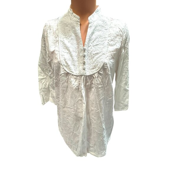 The Webster Miami Women's White Lace Detail Cotton Tunic Top - Picture 10 of 16